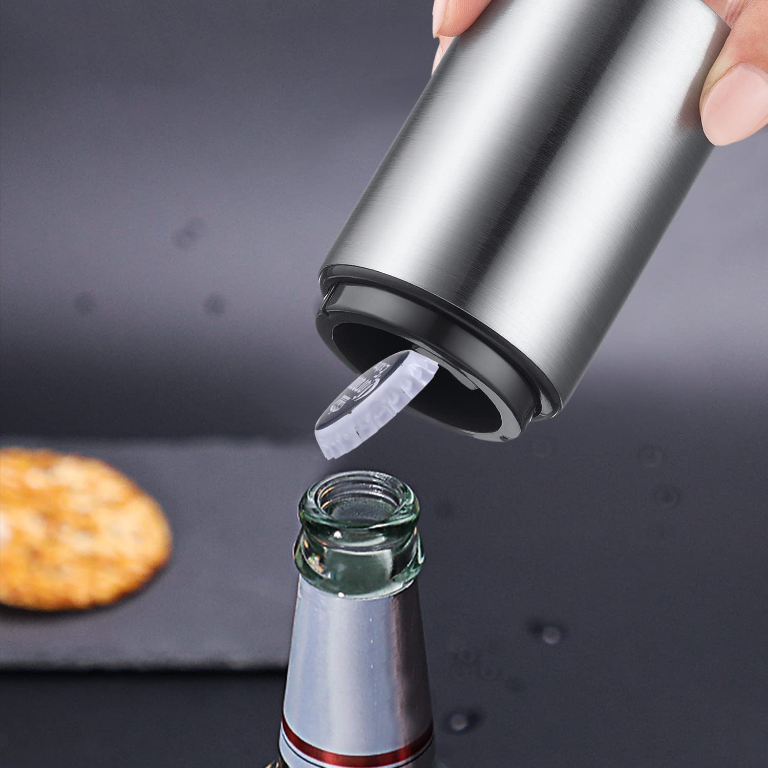 3PCS Premium Automatic Beer Bottle Opener, Magnet Stainless Steel Push Down Off Soda Lid Open Magnetic Catching No Damage Caps, Portable Pop the Top Bar Tools for Home Wine Accessories Picnic Camping