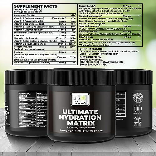 LIFE CAPX Ultimate Hydration Matrix, Sugar Free Electrolytes Powder with Comprehensive Multivitamin Mix, Refreshing Pineapple Flavor (30 Servings)