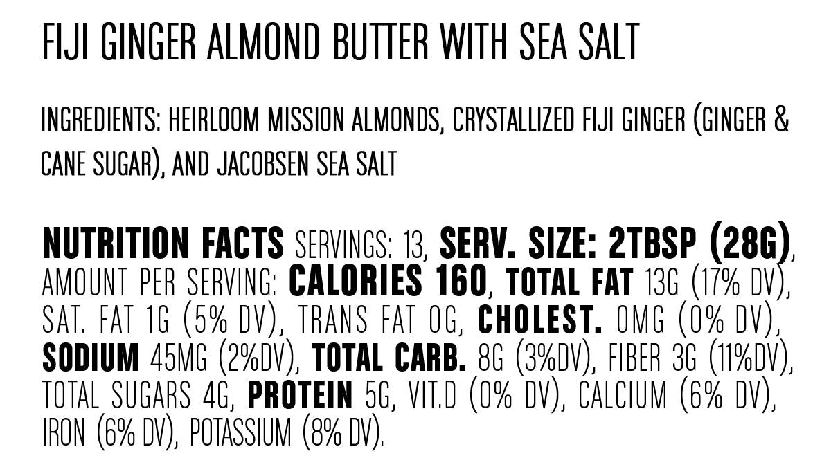 Big Spoon Roasters Fiji Ginger Almond Butter w/Sea Salt - Keto Friendly, Low Sugar Almond Butter - Crunchy Almond Butter With Bee-Friendly Almonds - Gourmet, Pure, Vegan Almond Nut Butter - 13 Ounces