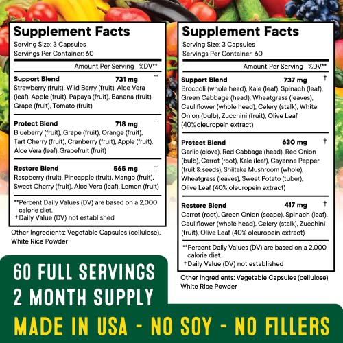 Superfood Fruit and Veggie Supplement - Fruit and Veggie Capsules 100% Whole Super Fruit and Super Vegetable Supplements & Vitamins, with Beta Carotene (720 Count (Pack of 4))