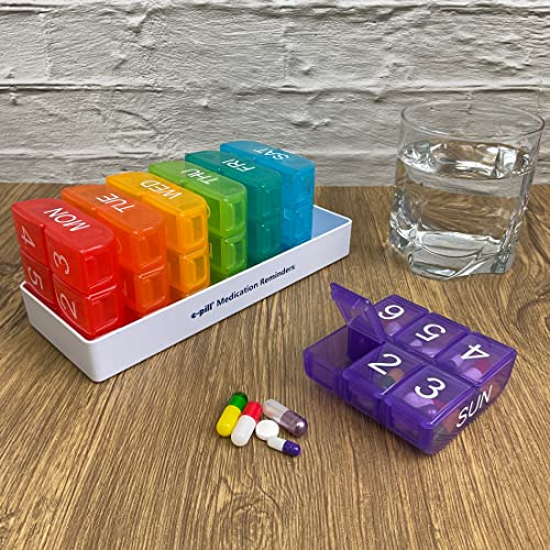 e-Pill 6 Times a Day x 7 Day Large Weekly Pill Organizer, Vitamin, and Medicine Box - Multicolor