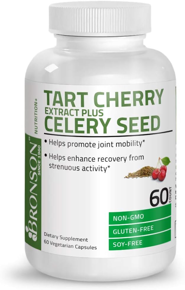 Bronson Tart Cherry Extract + Celery Seed Capsules - Powerful Uric Acid Cleanse, Joint Mobility Support & Muscle Recovery Supplement - Non-GMO Formula - 60 Vegetarian Capsules