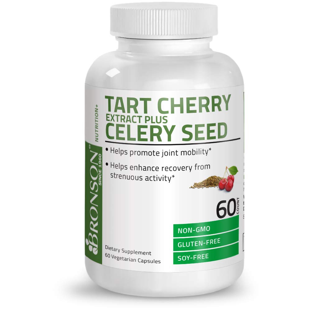 Bronson Tart Cherry Extract + Celery Seed Capsules - Powerful Uric Acid Cleanse, Joint Mobility Support & Muscle Recovery Supplement - Non-GMO Formula - 60 Vegetarian Capsules