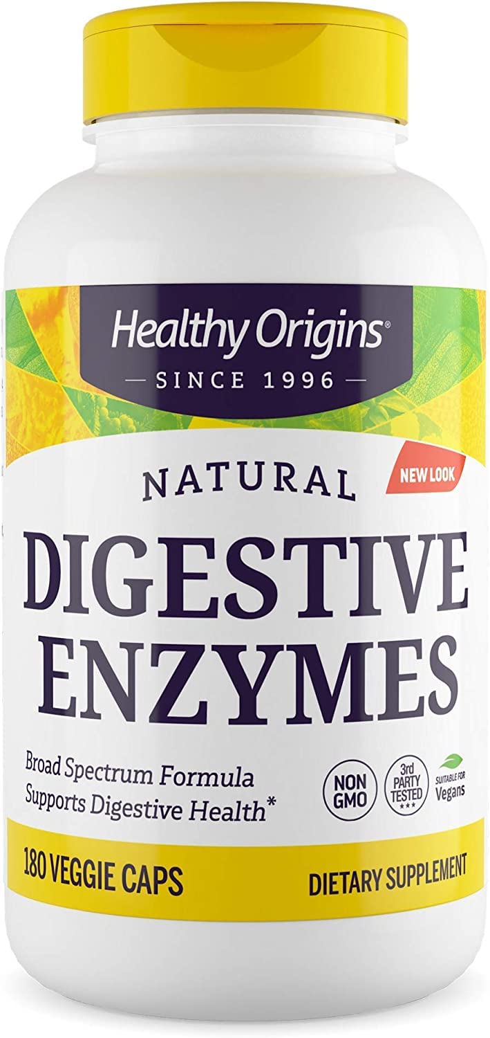 Healthy Origins Digestive Enzymes (Broad Spectrum, Non-GMO, Gluten Free, Digestive Support), 180 Veggie Caps