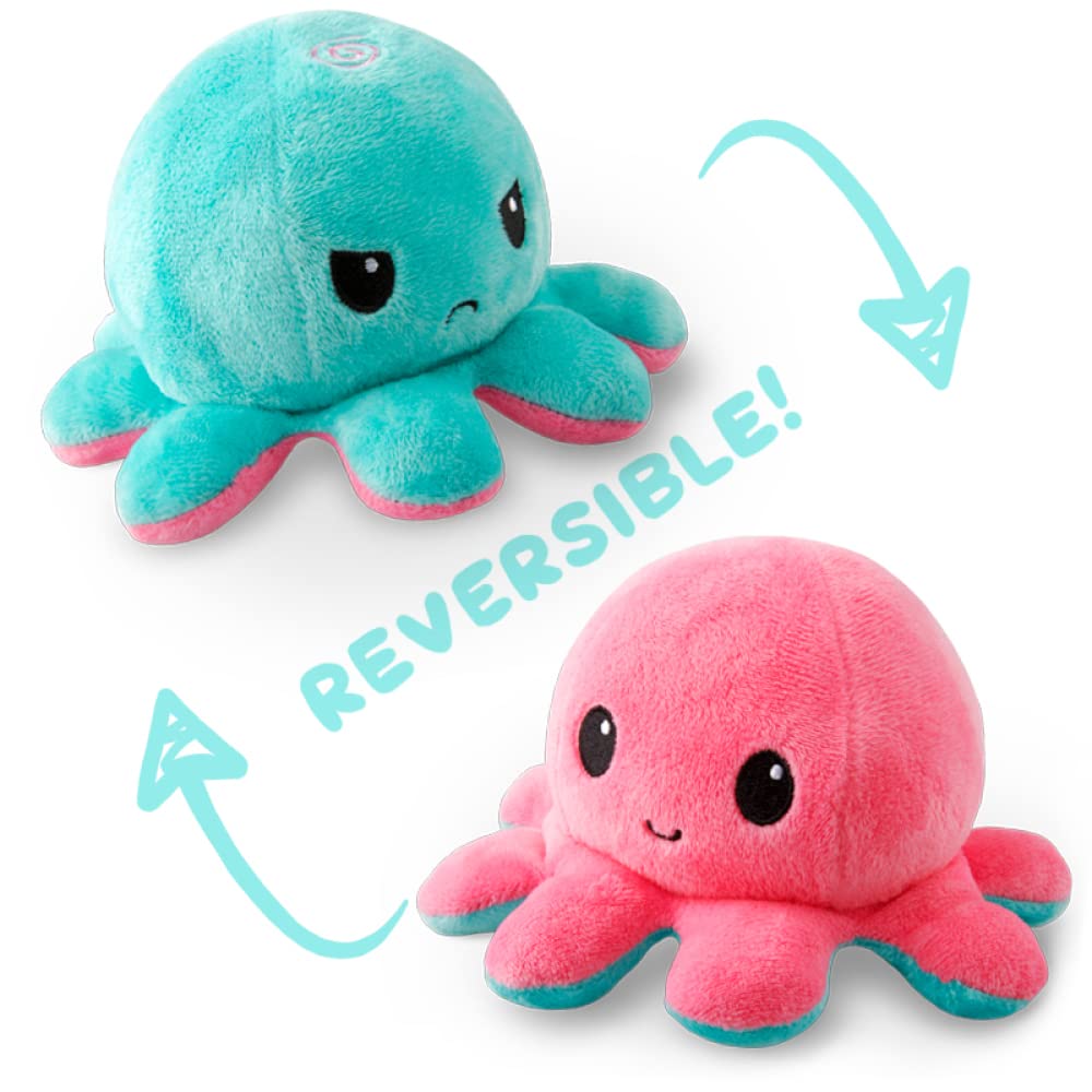 TeeTurtle - The Original Reversible Octopus Plushie - Pink + Aqua - Cute Sensory Fidget Stuffed Animals That Show Your Mood