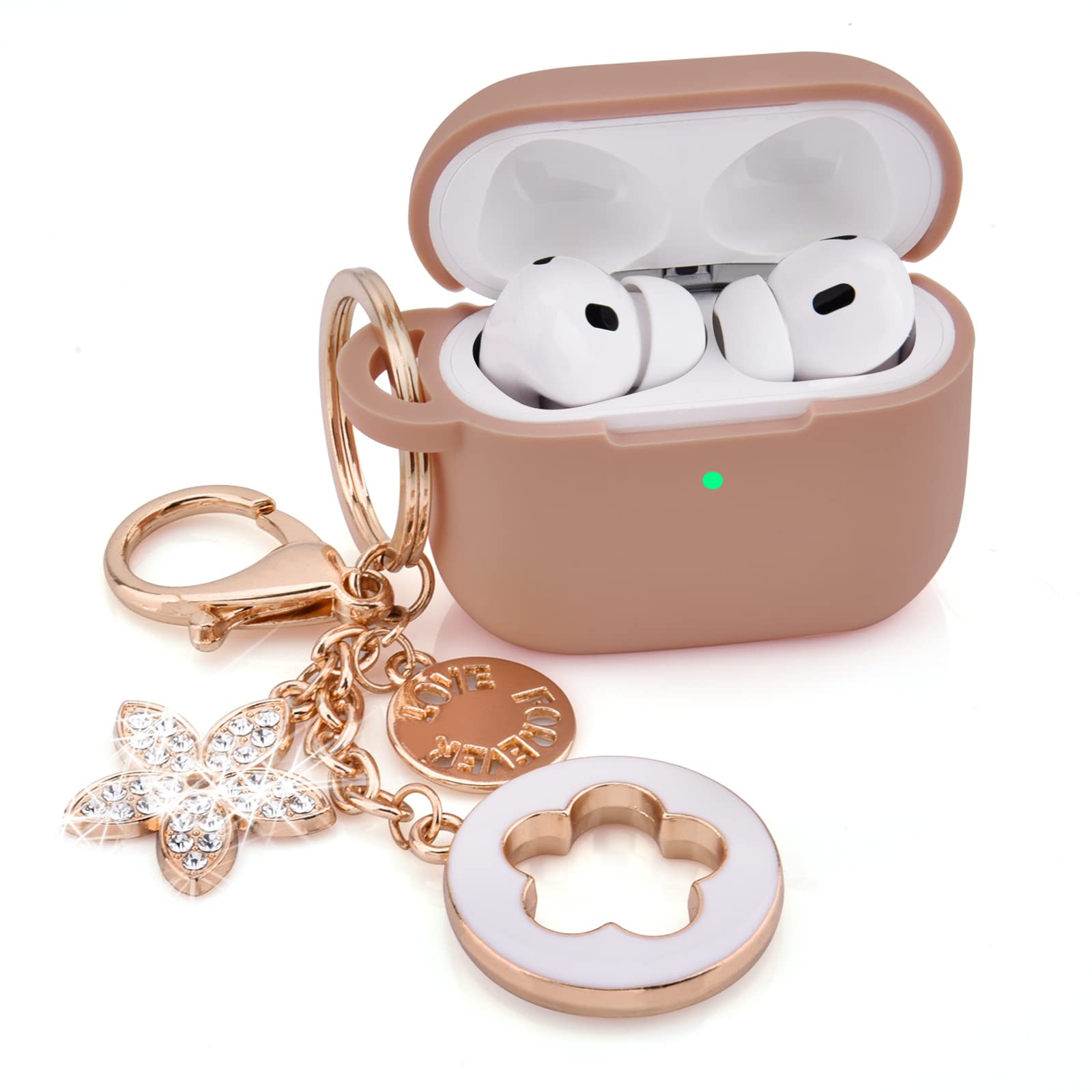 Case for Airpods Pro 2nd Generation - VISOOM 2 Cases Cover Women 2022 Silicone iPod Earbuds Wireless Charging Girl Bling Keychain Apple Airpod Gen 2(Milk Tea)