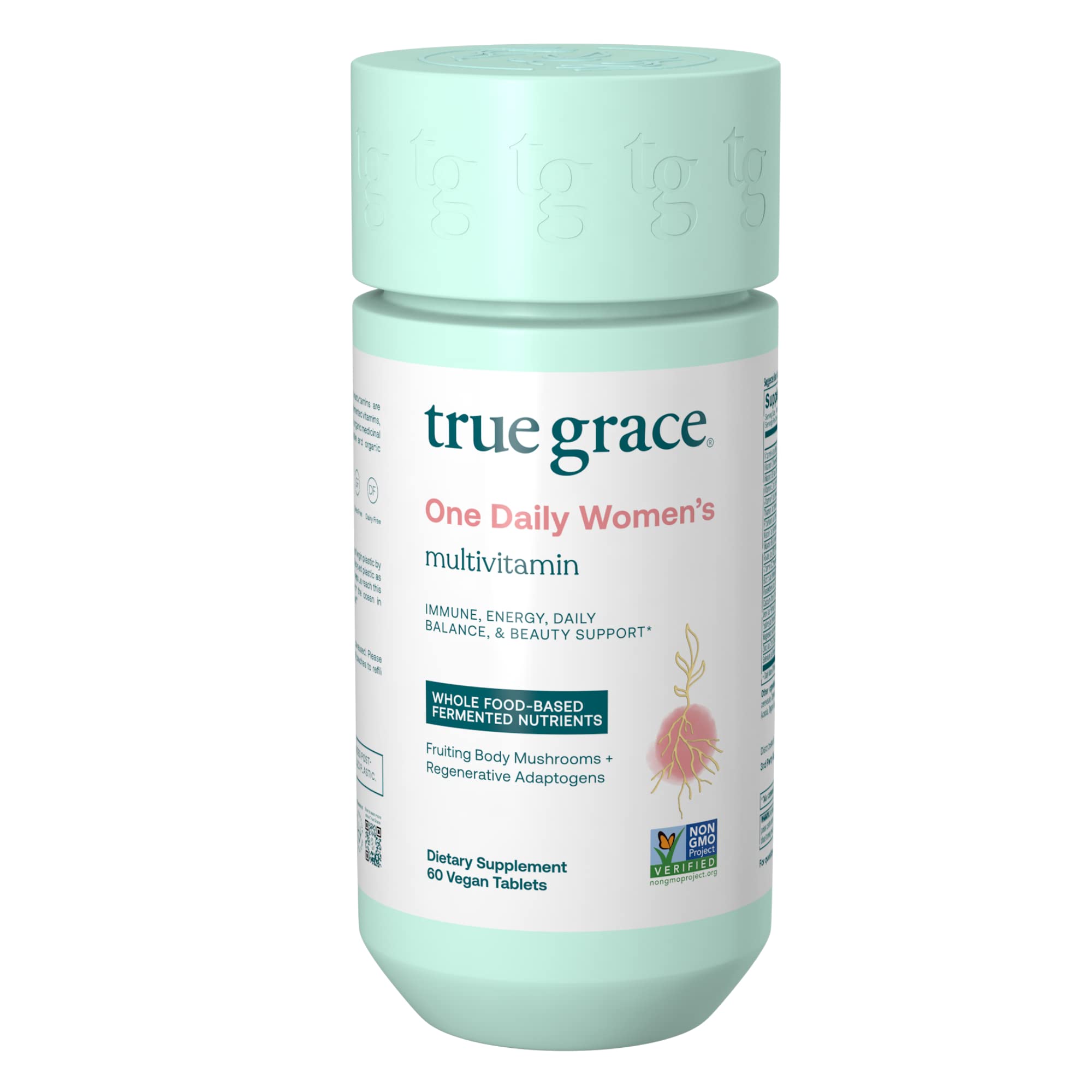 True Grace One Daily Women’s Multivitamin Fermented Minerals, Organic Adaptogens & Mushrooms Whole Body Balance, Immune, Energy, Beauty Support - Non-GMO, Gluten Free, Soy Free - 60 Vegan Tablets