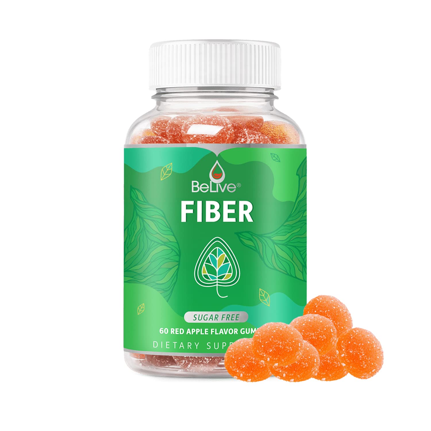 BeLive Fiber Gummies - Prebiotic Fiber Supplement with Chicory Root & Inulin for Digestive Support & Overall Gut Health I Vegan, Sugar Free Gummies for Adults & Children | 60 Ct - Apple Flavor