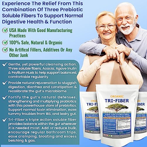 Kidney Restore Tri-Fiber Organic Soluble Fiber Powder, Unflavored High Fiber 3-in-1 Soluble Fiber Supplement for Digestive Support. Dietary Fiber Supplement 3 Prebiotic Fiber Powders 2.5 lbs (40oz)