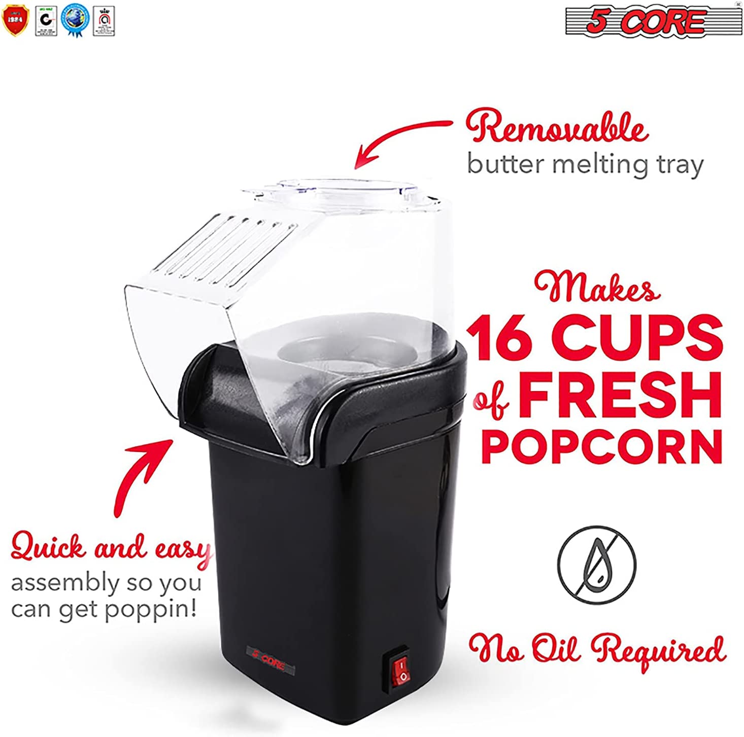 5 Core Popcorn Popper Air Popper Machine Popcon Maker Hot Air Pop Corn