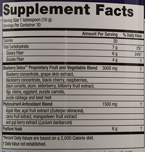 Purity Products Advanced Blueberry Detox Daily Fiber Formula Featuring PurityBlue Organic Wild Blueberries - A Full 6 Grams of Detoxifying, Regularity Promoting Prebiotic Fiber - 30 Servings