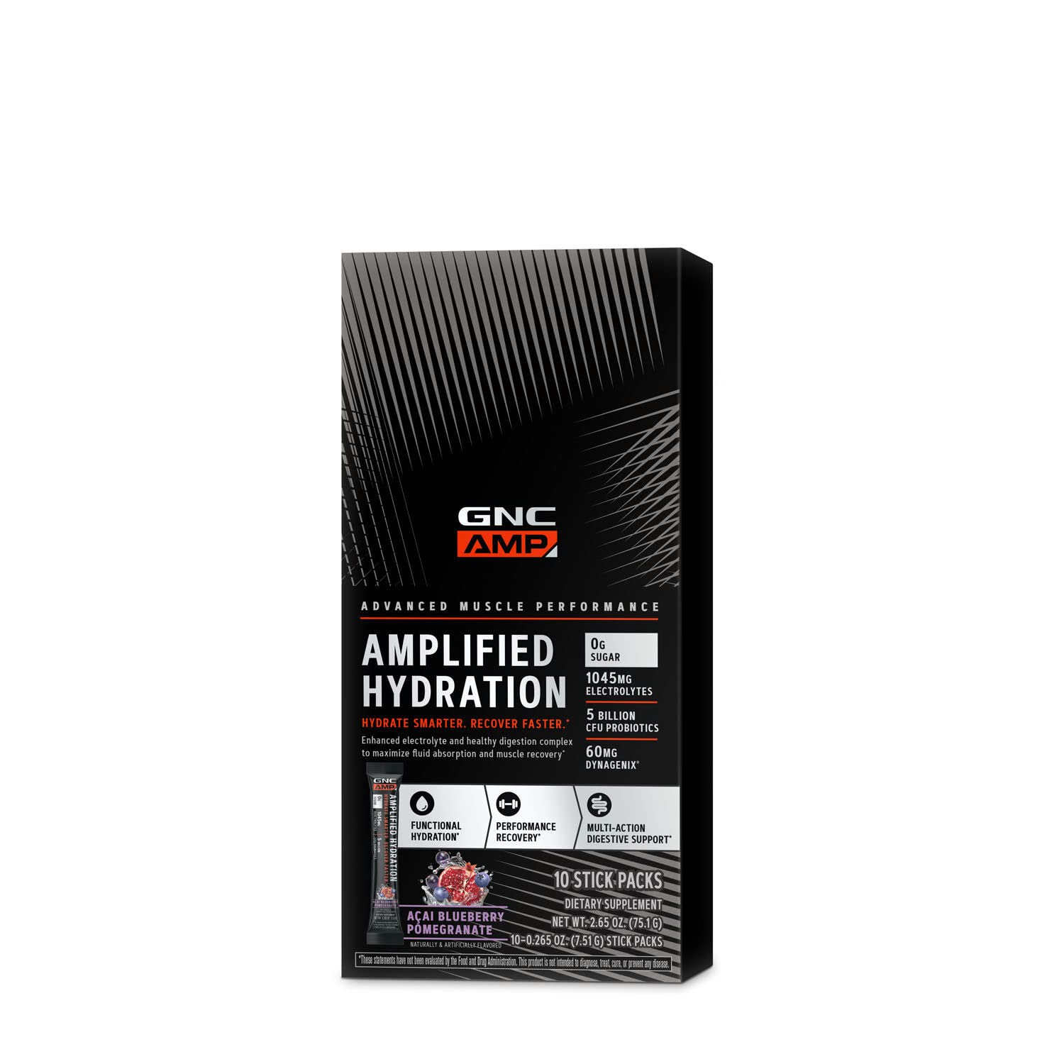 GNC AMP Amplified Hydration - Acai Blueberry Pomegranate - 10 Stick Packs