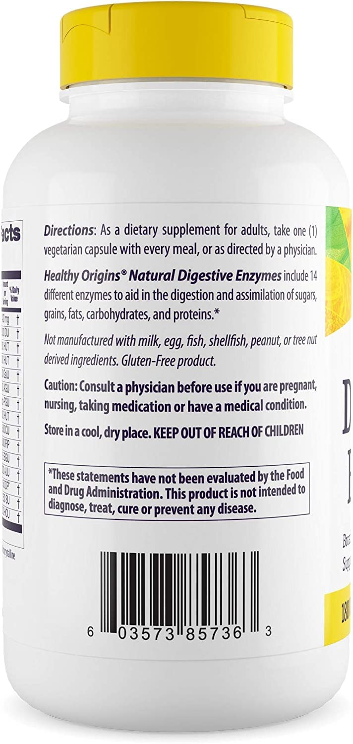 Healthy Origins Digestive Enzymes (Broad Spectrum, Non-GMO, Gluten Free, Digestive Support), 180 Veggie Caps