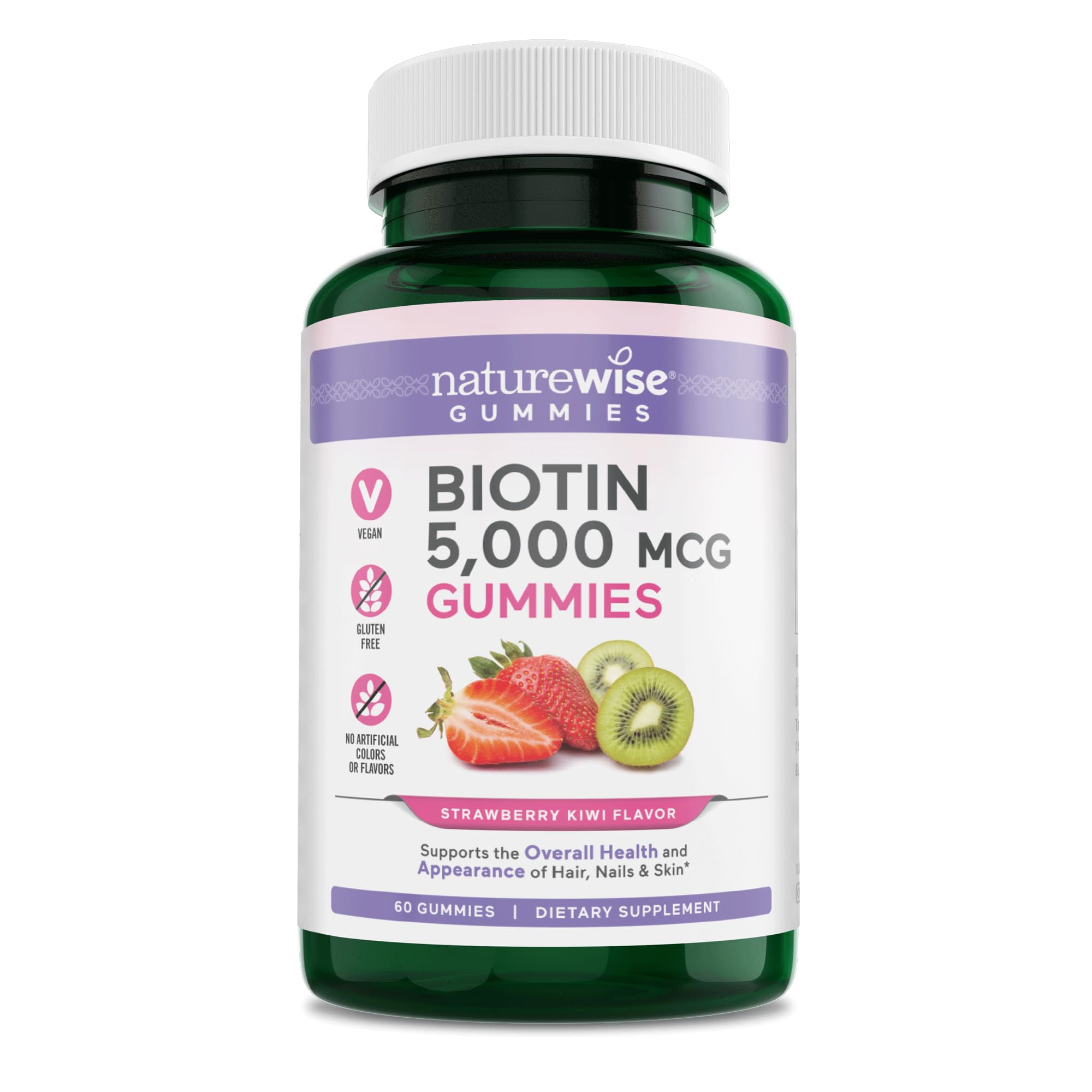 NatureWise Biotin Gummies - Beauty and Wellness Support for Hair, Skin, and Nails 5000mcg | Strawberry Kiwi Flavor Gummies 60 Count