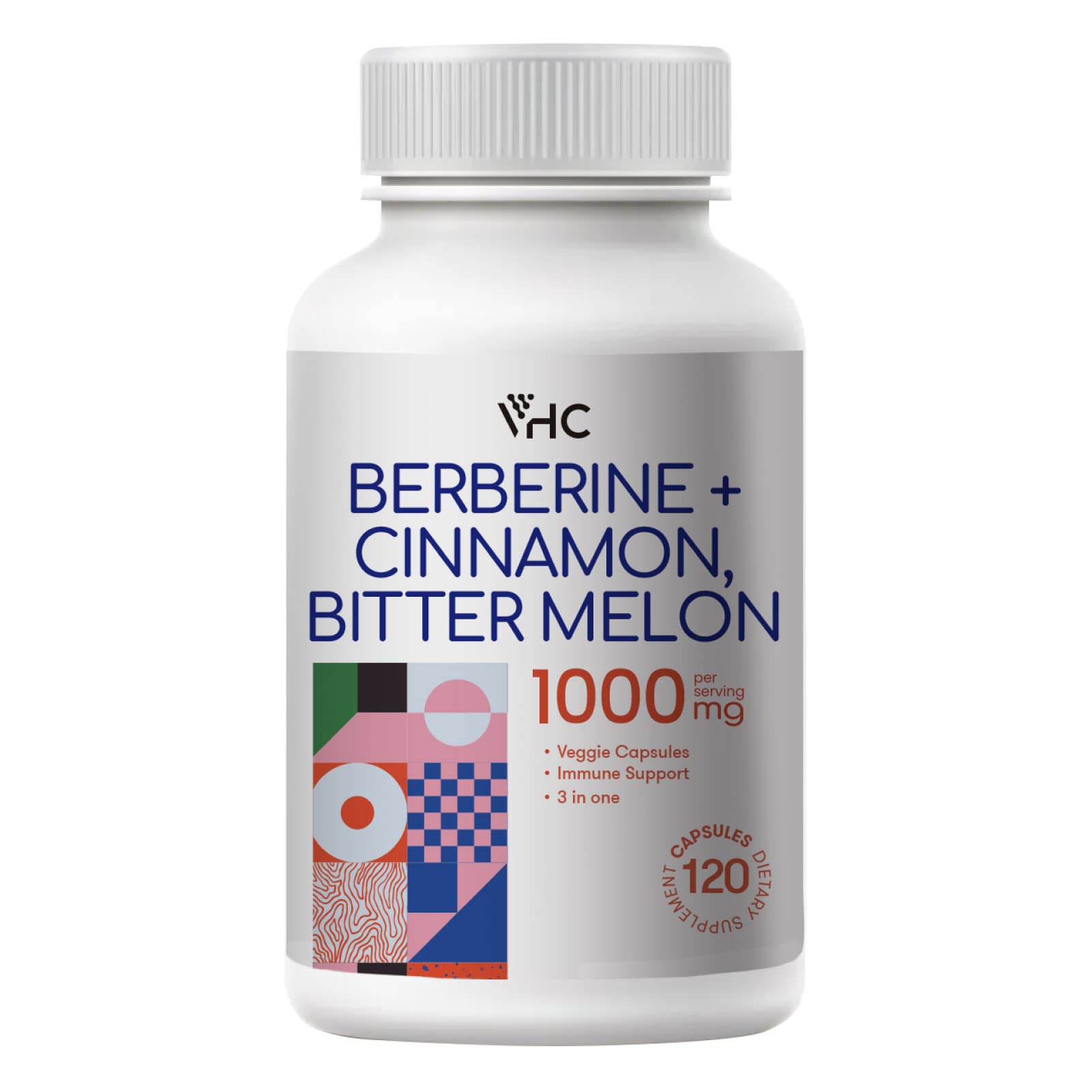 Berberine Supplement 1000mg with Ceylon Cinnamon, Bitter Melon, 3 in 1 Triple Action Formula Berberine HCL Supplements, for Immune, Cardiovascular, Gastrointestinal, 120 Veggie Capsules, Made in USA