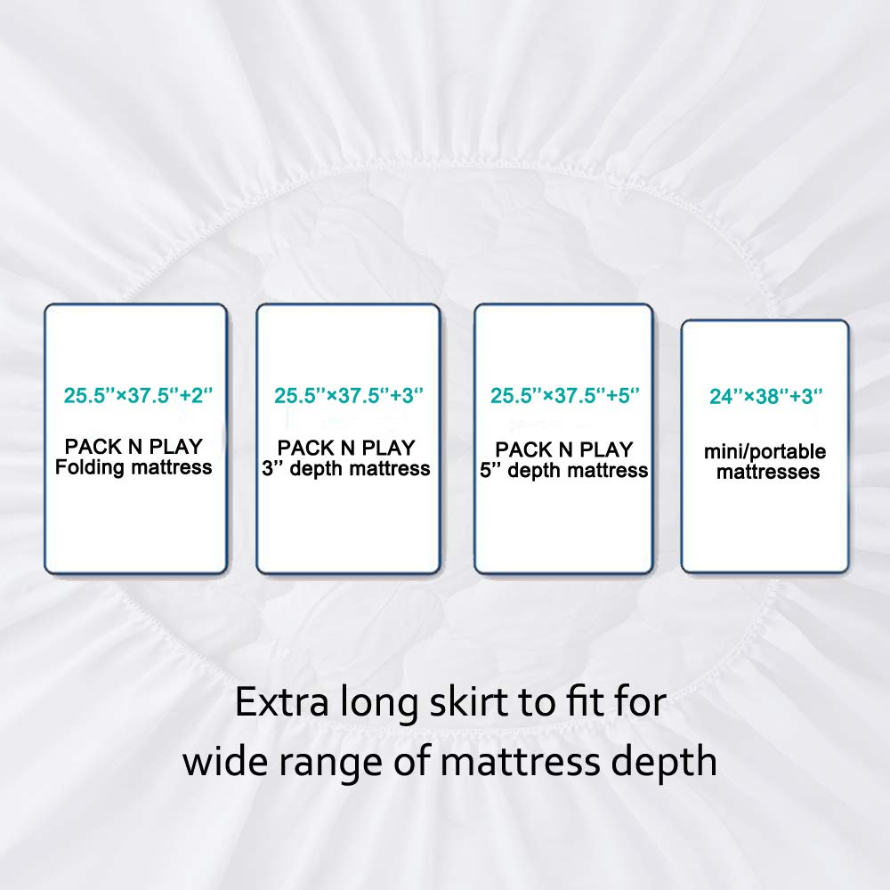 Waterproof Pack and Play Sheets Fitted 2 Pack - 39" x 27" Quilted Pack and Play Mattress Pad Fits for Graco Playard Mattress | Mini & Portable Pack n Play/Playpen Mattress White