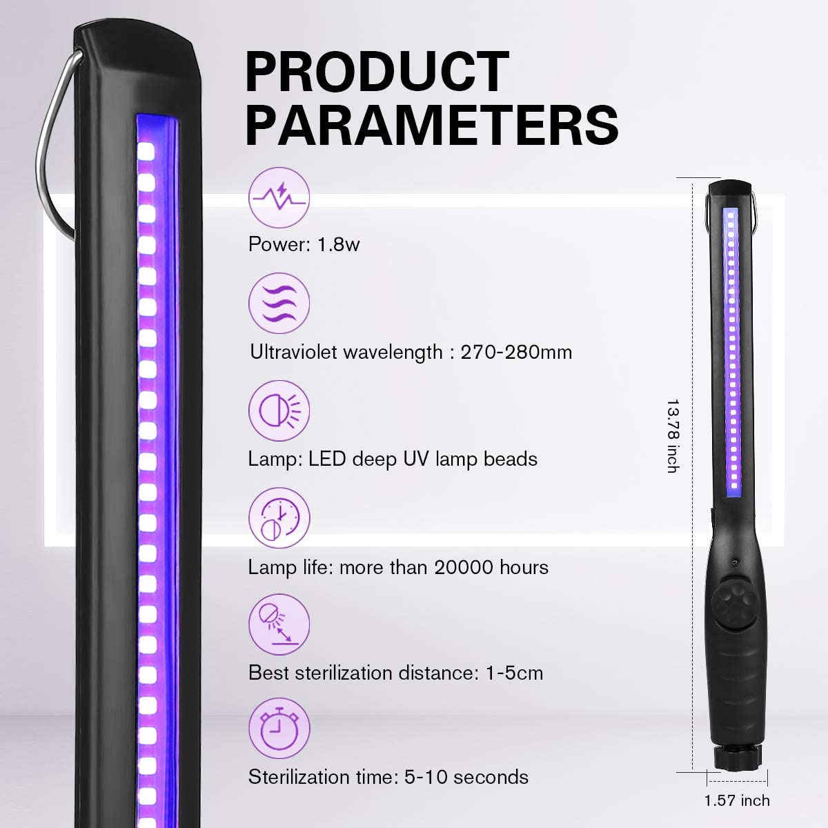 UV Light Sanitizer, Portable UV Light Disinfection Lamp USB Rechargeable Ultraviolet Light Sanitizer for Home Hotel Travel Car Kills 99% of Germs Viruses & Bacteria UV light Sanitizer Wand