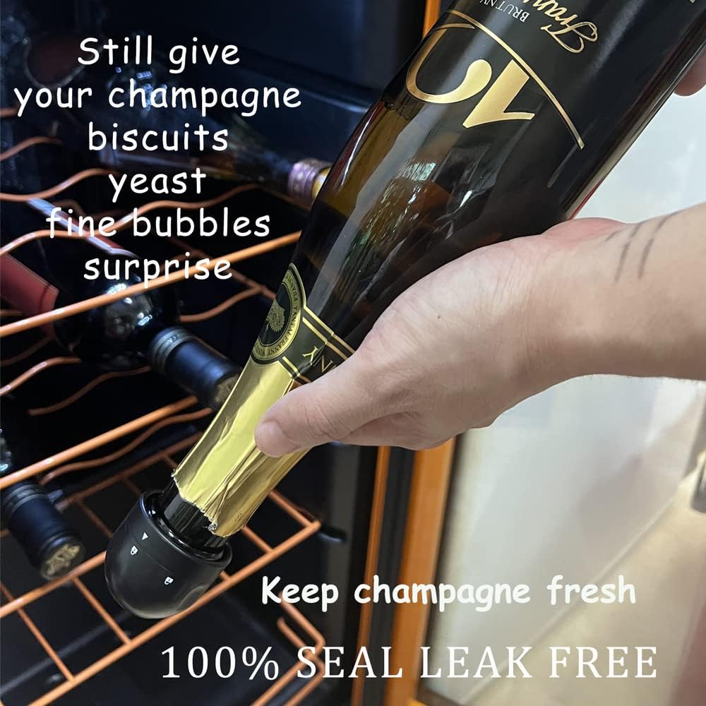 Champagne Stopper 3Pack Black, Leakproof Champagne Stoppers, Professional Champagne Saver Bottle Stopper, Keep Champagne Fresh Perfect for Champagne, Cava, Prosecco & Sparkling Wine