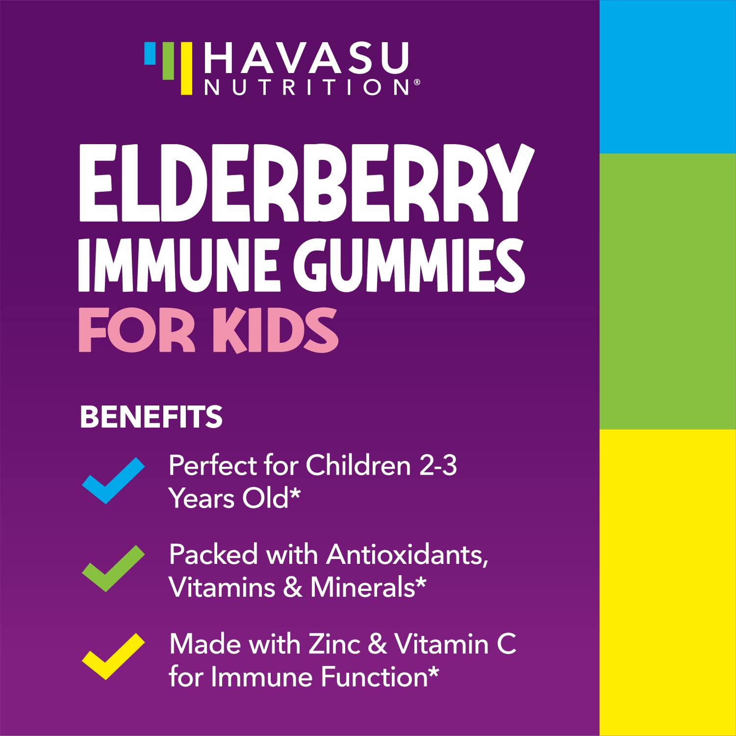 HAVASU NUTRITION Elderberry Gummies for Kids with Zinc & Vitamin C | Potent Herbal Supplement with Antioxidants to Support Immune Defense | Vegan Gummies