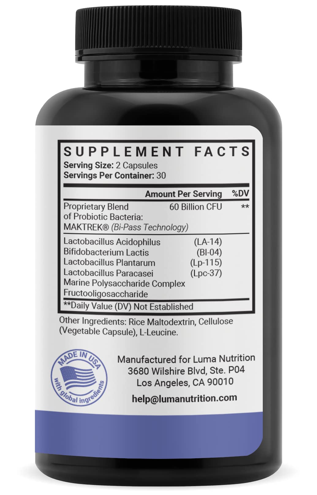 Luma Nutrition Probiotics 60 Billion CFU with Prebiotics - Probiotics for Women - Probiotics for Men - Formulated for Digestive Health - 60 Capsules