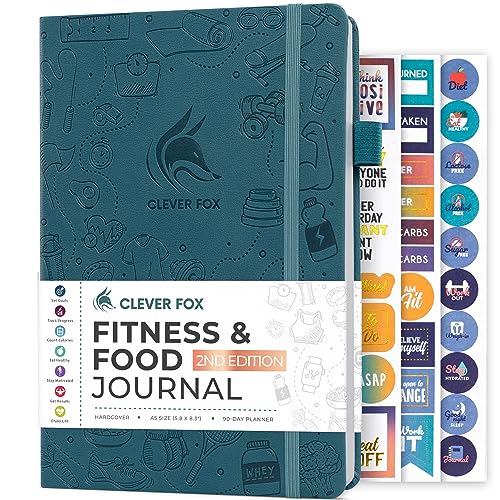 Clever Fox Fitness & Food Journal – Nutrition & Workout Planner for Women & Men – Diet & Gym Exercise Log Book with Calendars, Diet & Training Trackers - Undated, A5 Size, Hardcover (Dark Teal)