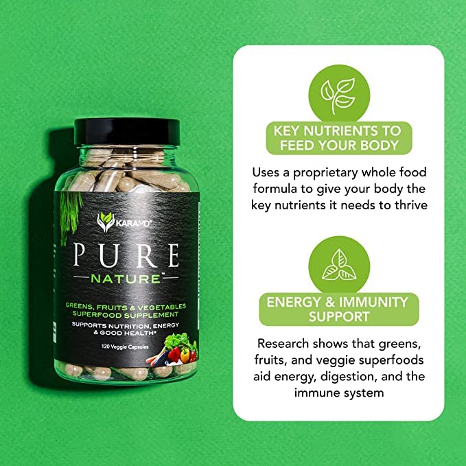 KaraMD Pure Nature | Greens, Fruits & Vegetables Whole Food Supplement | Vitamins, Fiber & Antioxidants | Support Energy, Digestion & Immunity | Non-GMO, Gluten Free & Vegan Friendly (30 Servings)