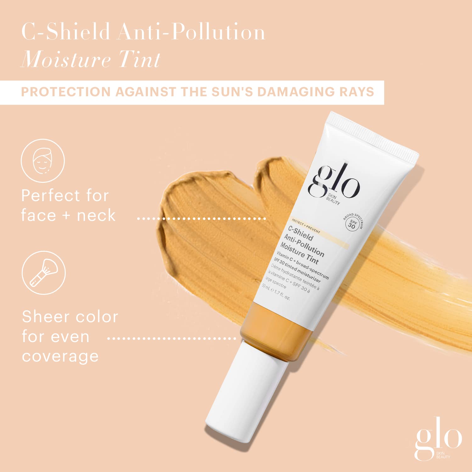 Glo Skin Beauty C-Shield Anti-Pollution Moisture Tint - Tinted Moisturizer for Face With SPF 30 Broad Spectrum Protection & Vitamin C, 1.7 Oz (6W-Medium)