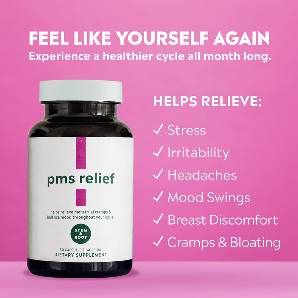 PMS Relief Supplement | Chasteberry, Ginger & Valerian Root Supplement | Period & Menstrual Cramp Relief & Mood Support for Women, 30 Capsules (1 Month Supply)