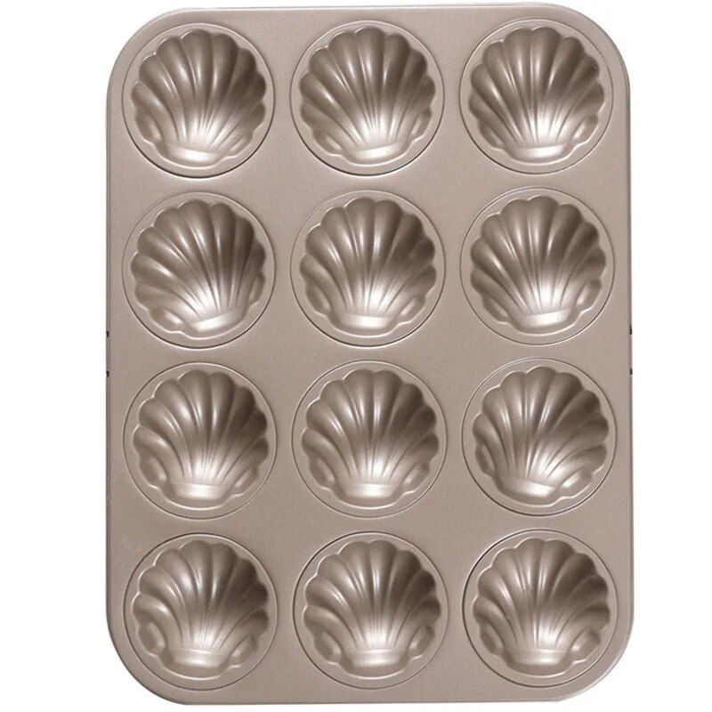 Gold Shell-Shaped Nonstick Carbon Steel Baking Mold for Madeleines and Cookies