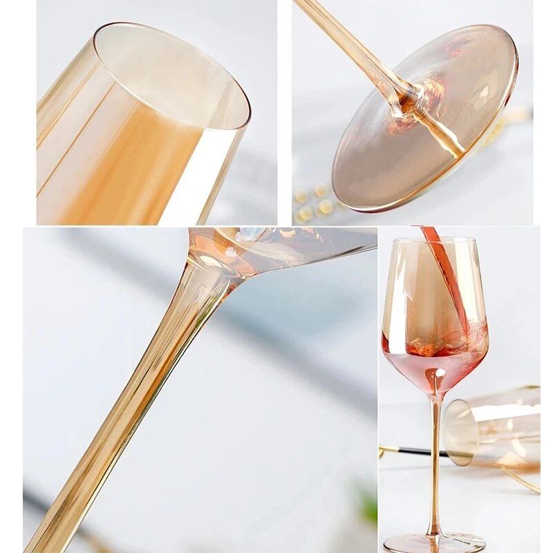 Elegant Amber Crystal Wine & Champagne Glasses - Handmade Goblet Set for Special Occasions