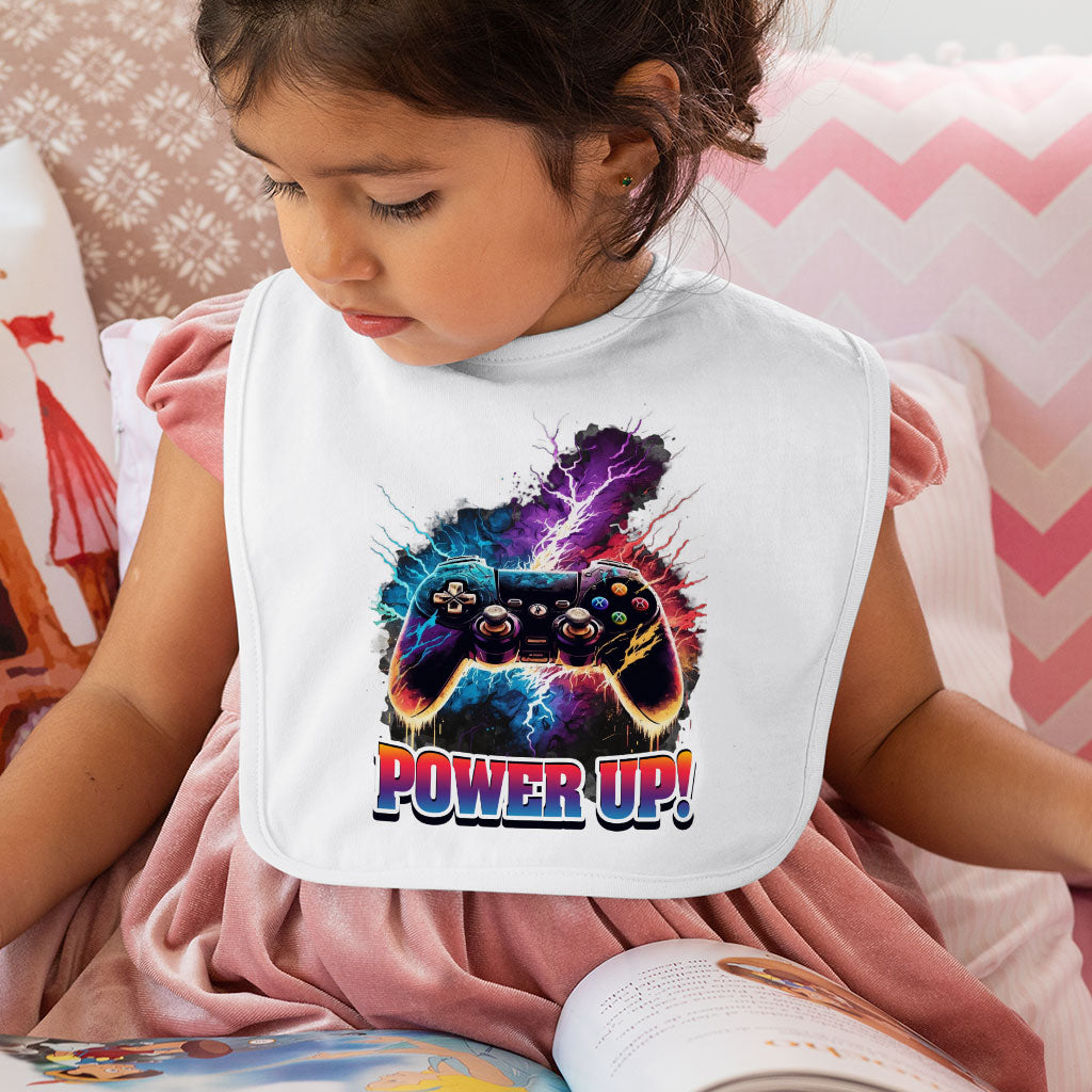 Power Up Baby Bibs - Gamer Baby Feeding Bibs - Gamepad Bibs for Eating