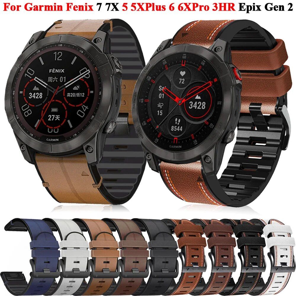 QuickFit Leather & Silicone Strap for Garmin Fenix Series - 22mm/26mm