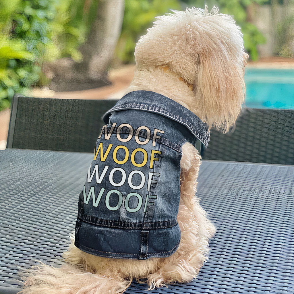 Woof Dog Denim Vest - Word Art Dog Denim Jacket - Beautiful Dog Clothing