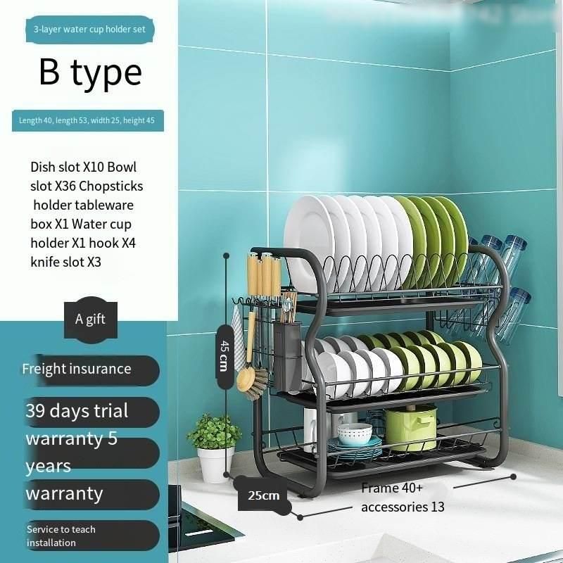 3-Tier Stainless Steel Kitchen Dish Drying Rack and Organizer