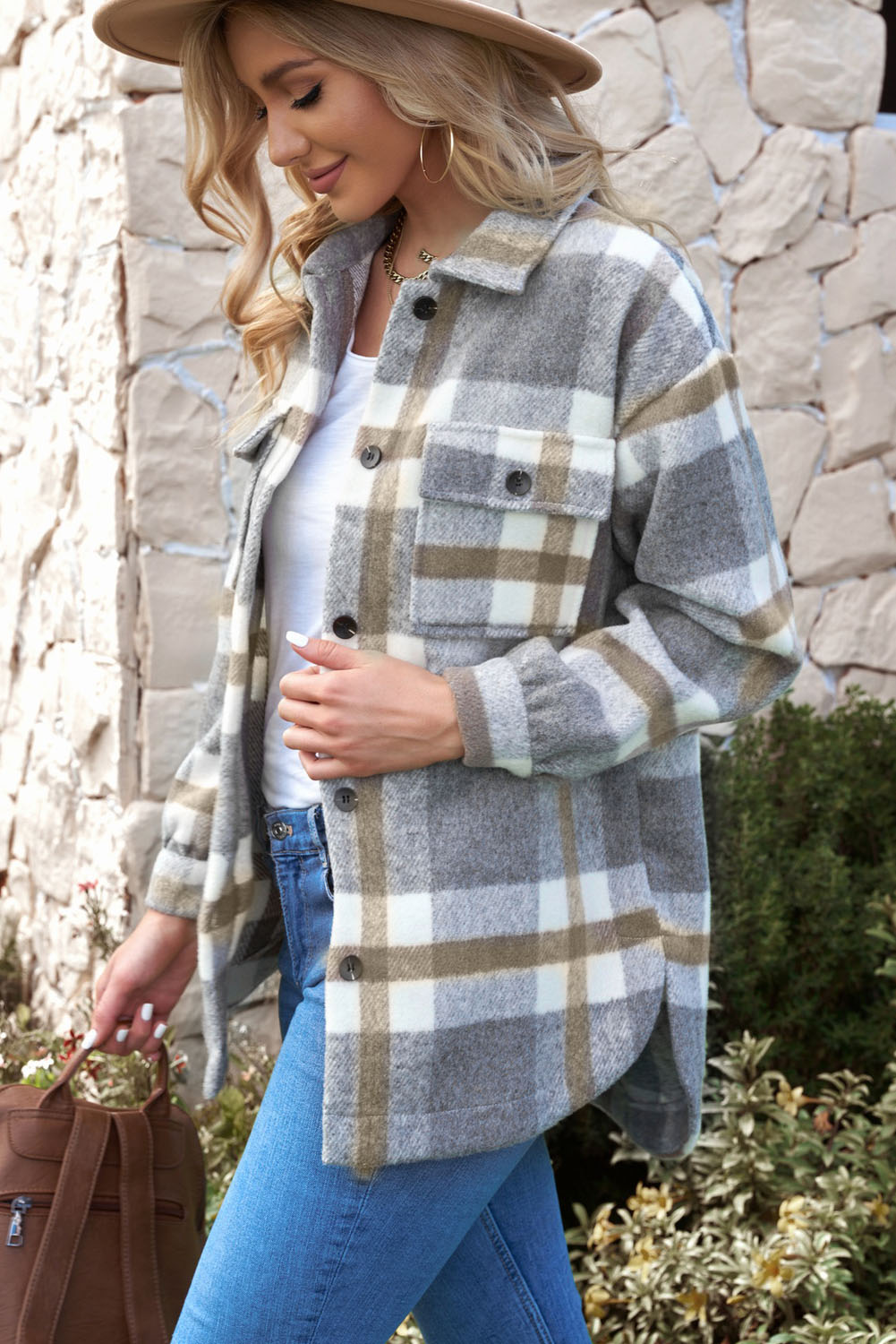 Plaid Dropped Shoulder Pocket Shacket (more color options)