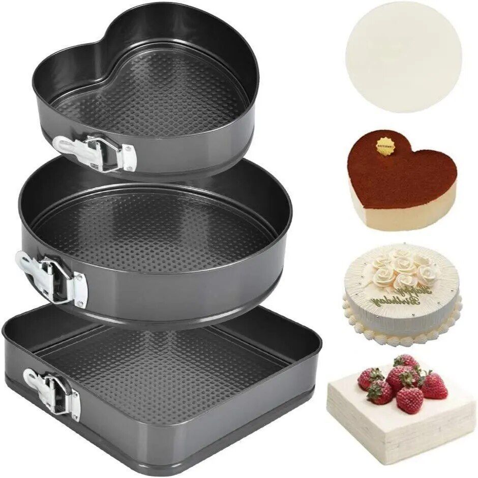 Versatile 3-Piece Non-Stick Carbon Steel Cake Mold Set