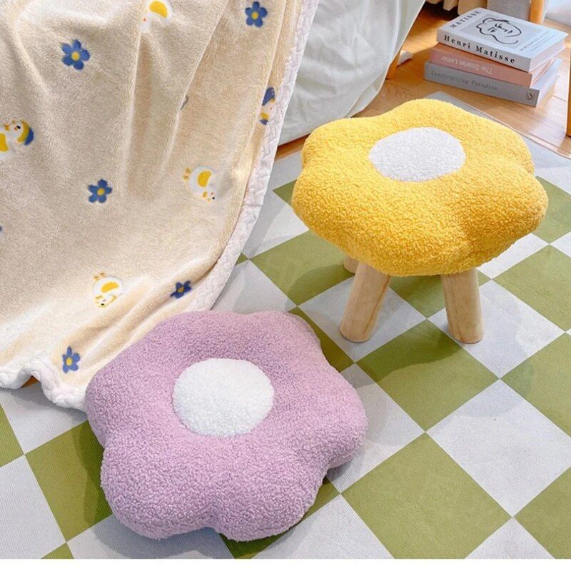 Colorful Flower-Shaped Wooden Stool Ottoman