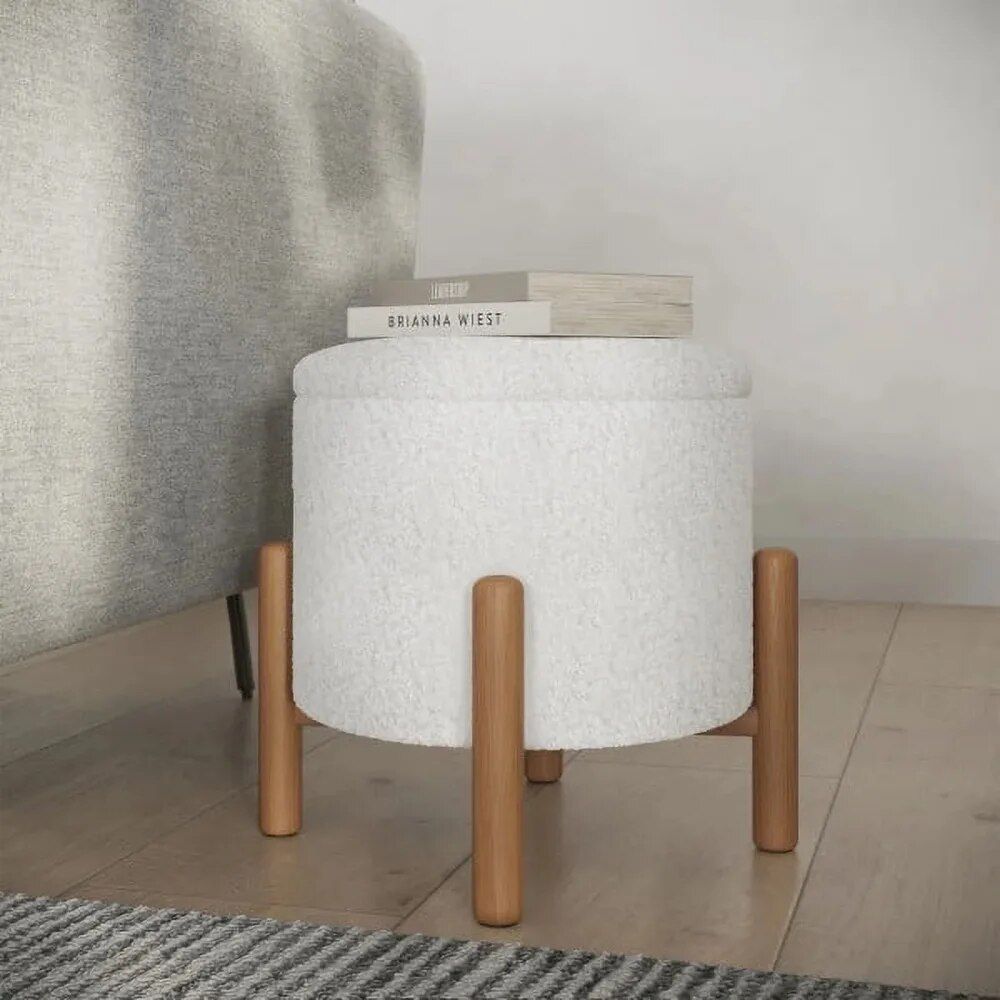 Elegant White Round Ottoman with Storage