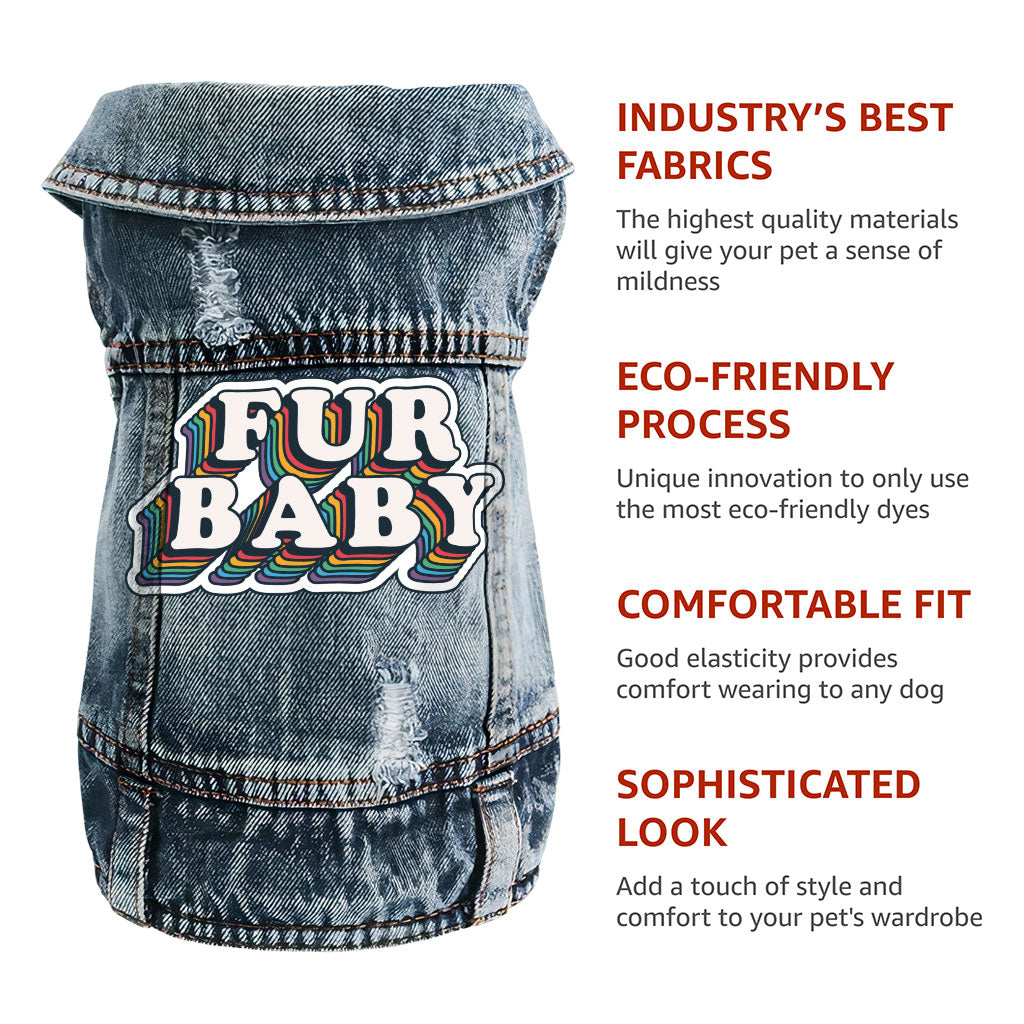 Fur Baby Dog Denim Vest - Colorful Dog Denim Jacket - Word Art Dog Clothing
