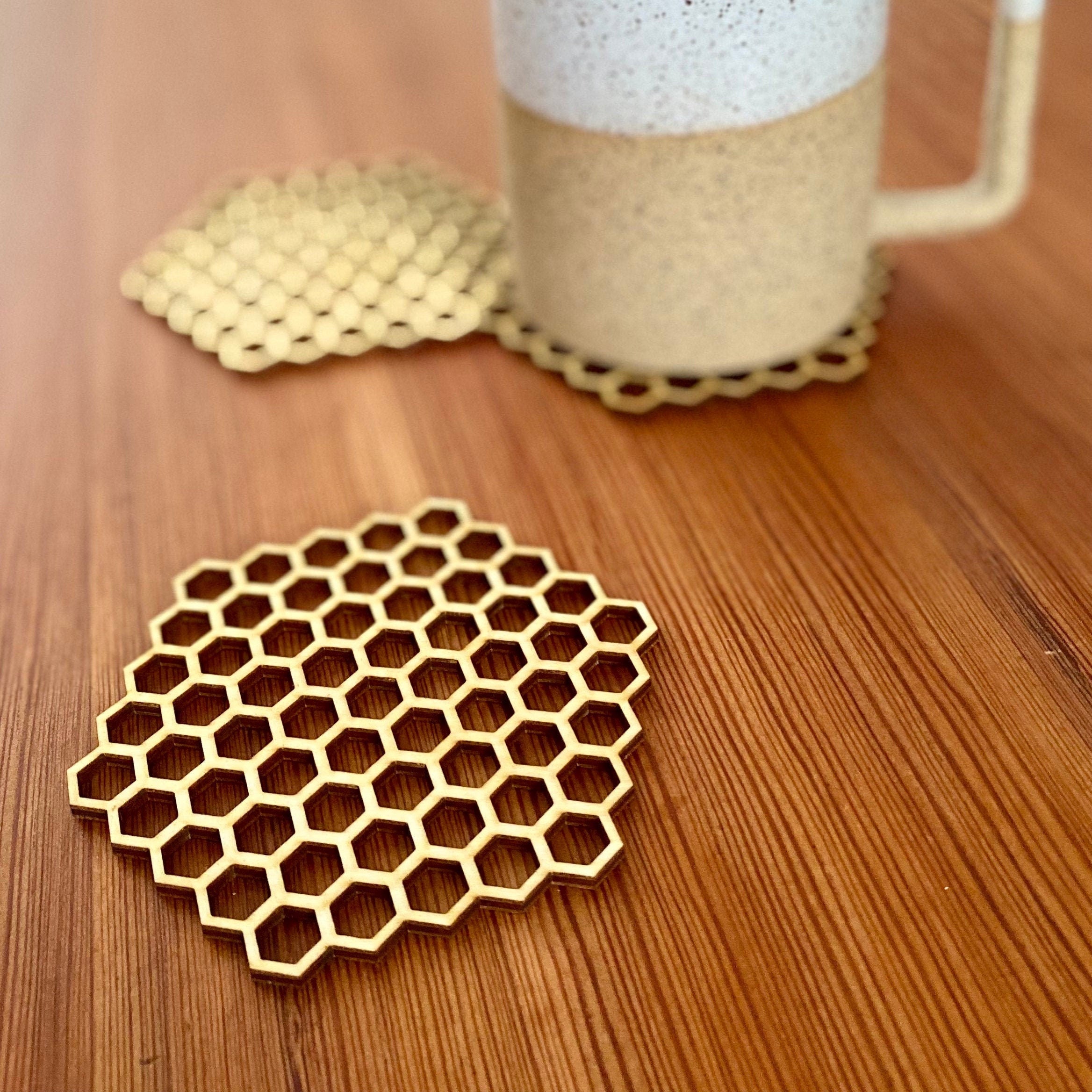 Honeycomb Laser Cut Wood Coaster Set