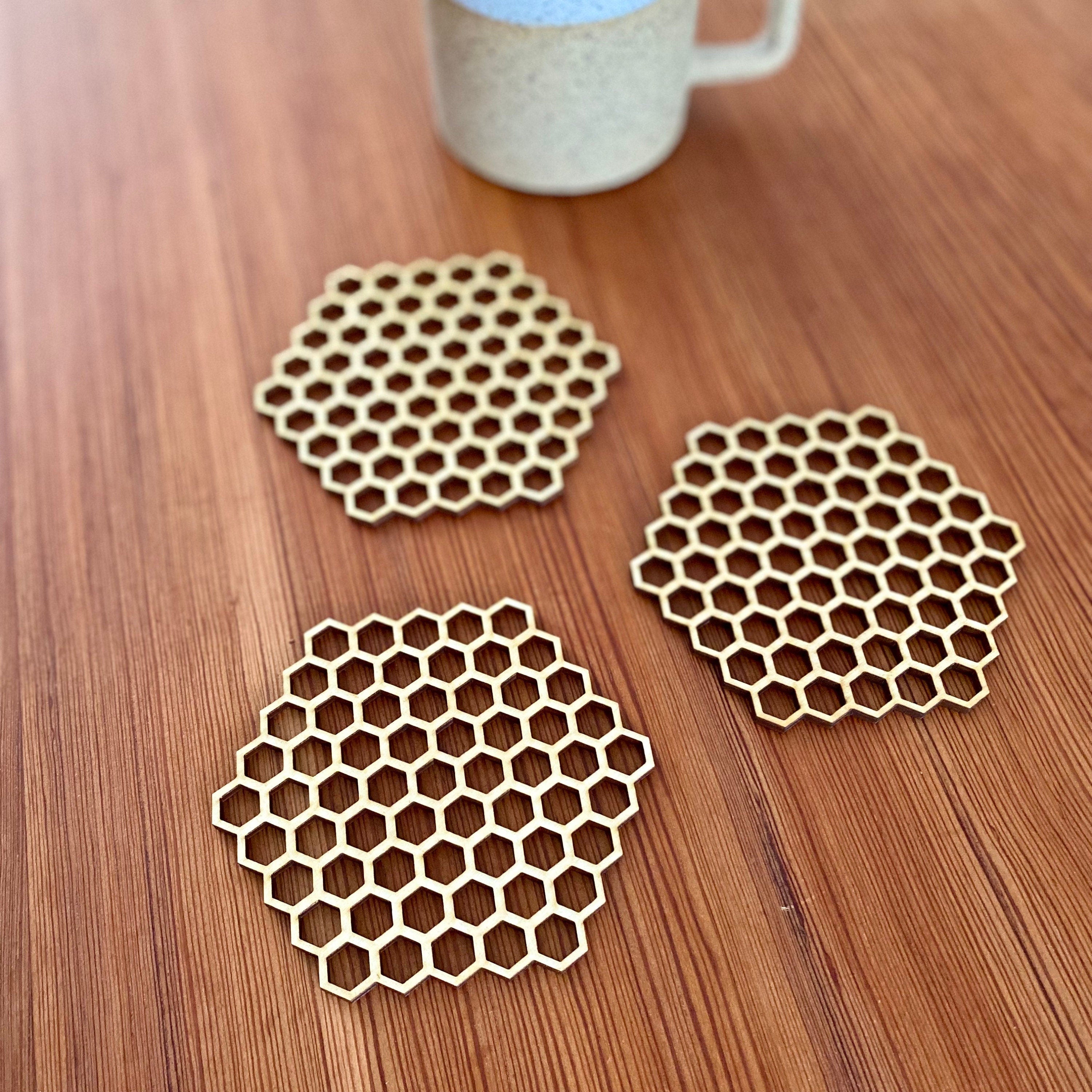 Honeycomb Laser Cut Wood Coaster Set