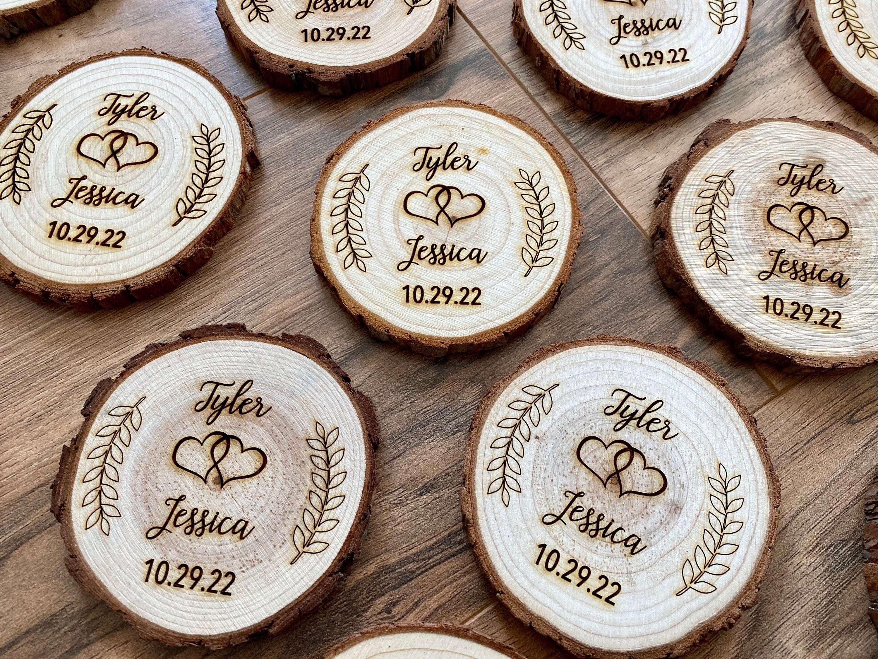 Custom Wood Slice Wedding Favors