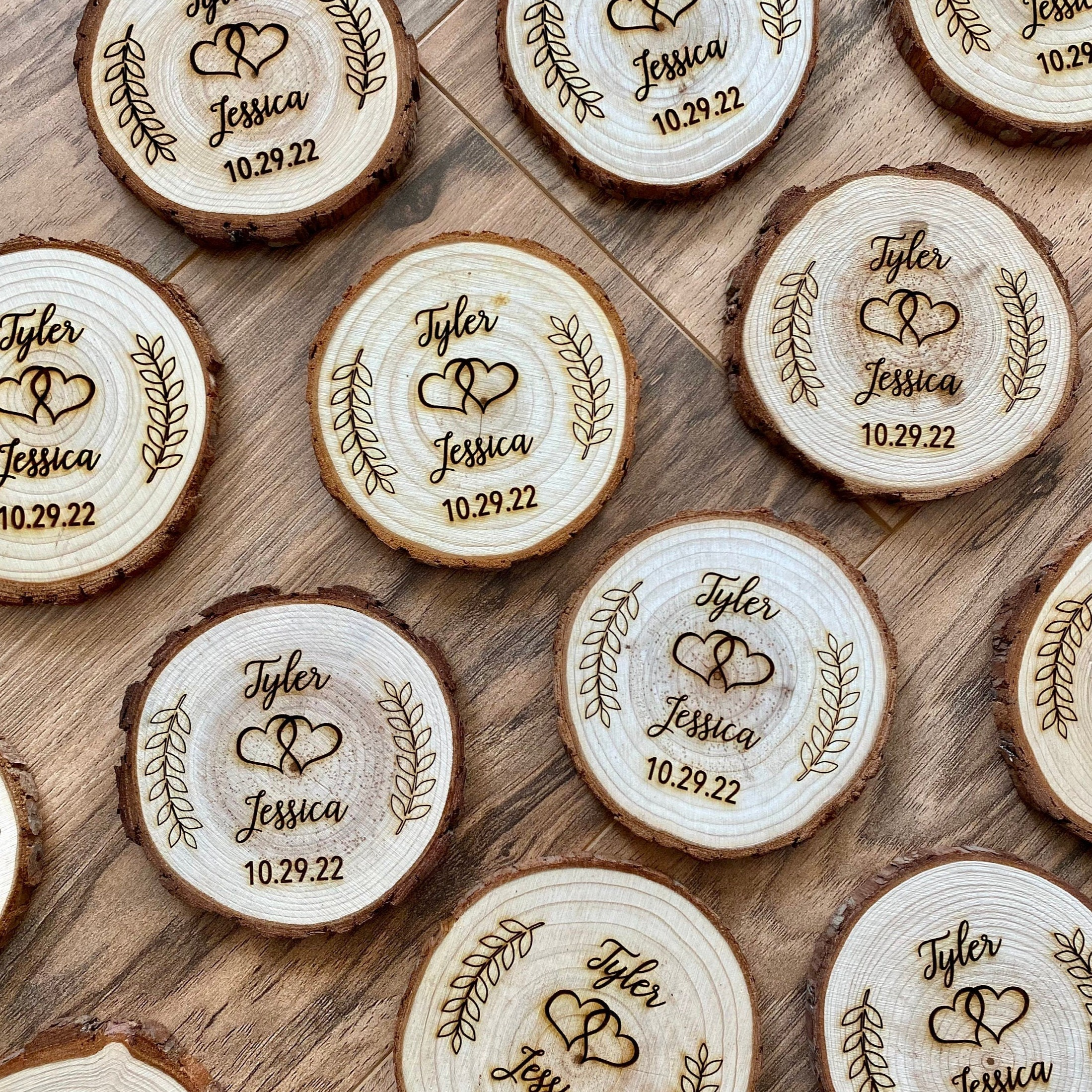 Custom Wood Slice Wedding Favors