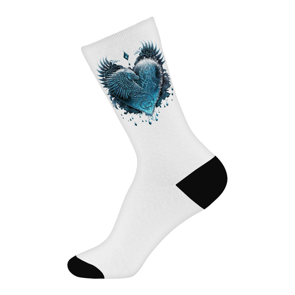 Snow Heart Socks - Cool Novelty Socks - Art Crew Socks