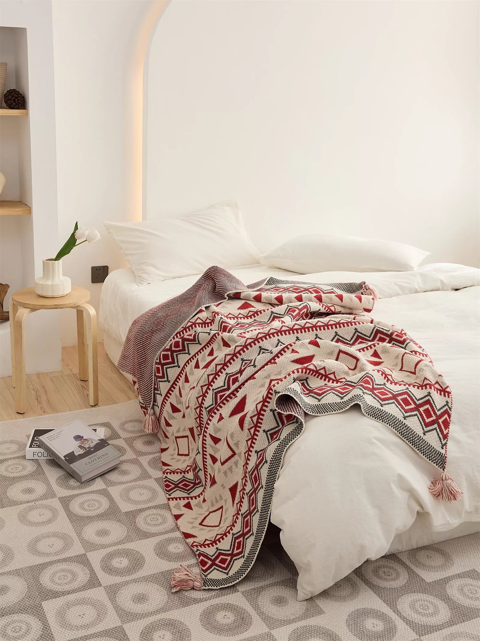 Bohemian Geometric Knitted Blanket