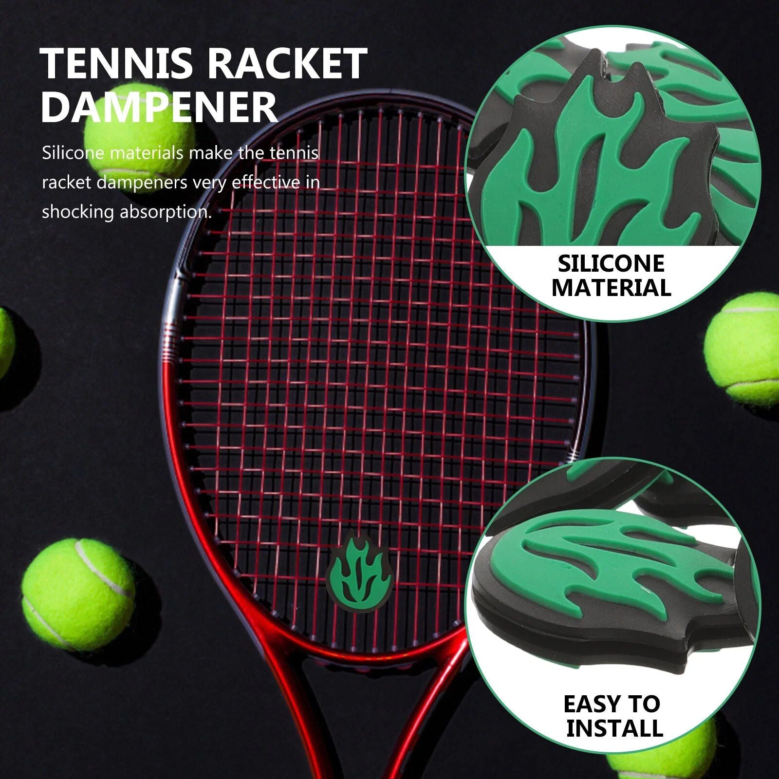 Flame-Themed Tennis Racket Vibration Dampeners - 6Pc Set, Silicone Shock Absorbers