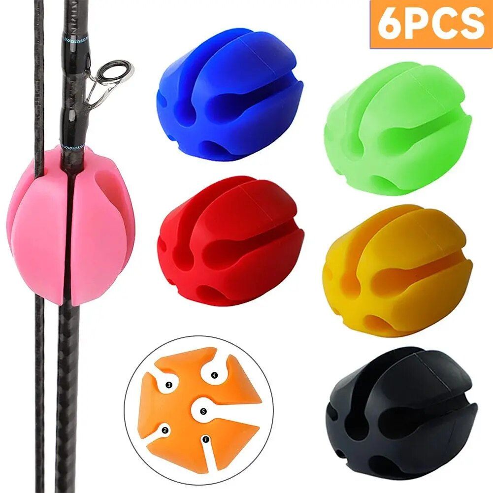 Multi-Size Silicone Fishing Rod Holder Straps - 6 Piece Set