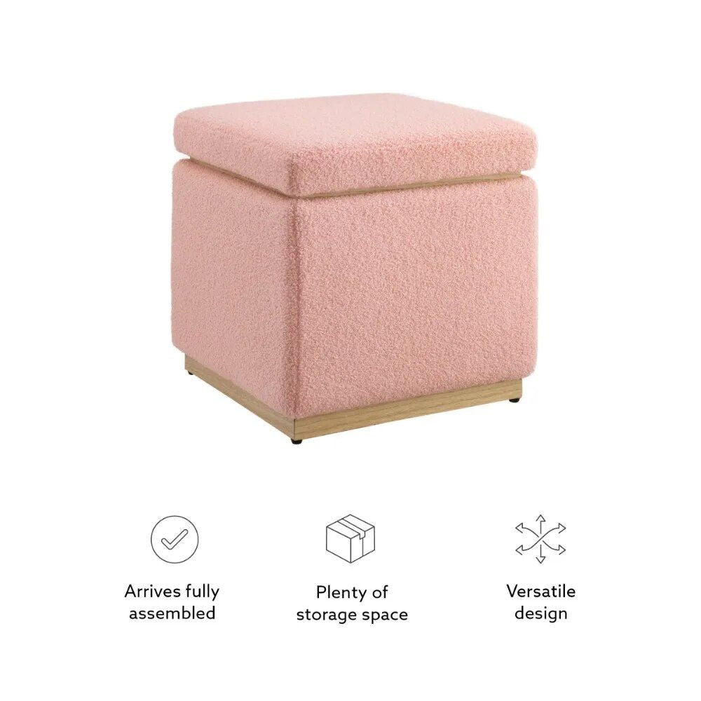 Blush Sherpa Square Storage Ottoman