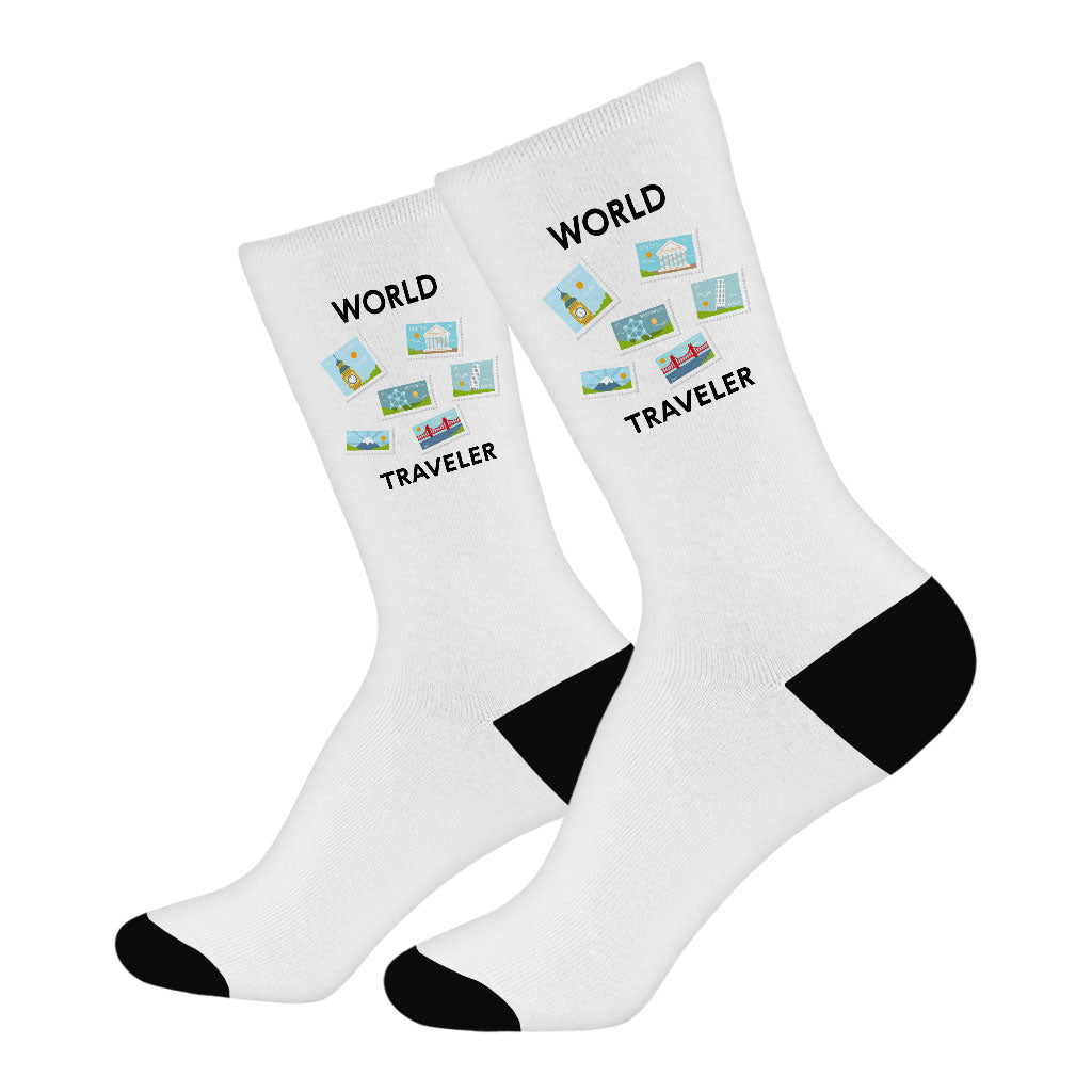 World Traveler Socks - Unique Novelty Socks - Art Crew Socks