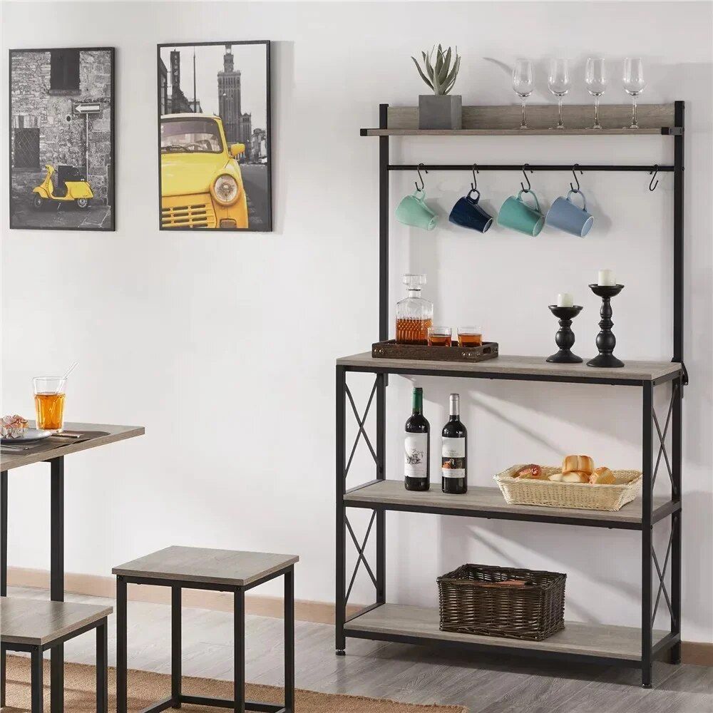 Versatile 4-Tier Steel Baker's Rack with S-Hooks and Shelves